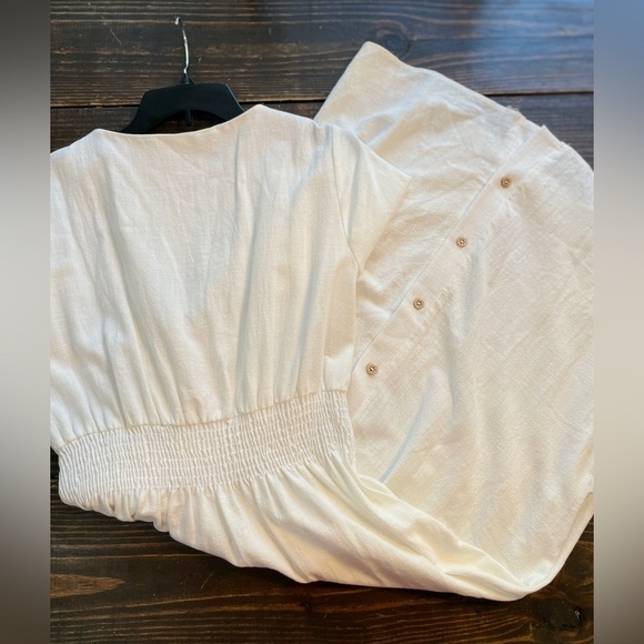 Ces Femme beautiful white button down dress feel like linen NWOT - Picture 5 of 5